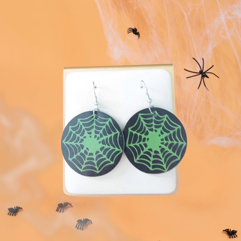 Spider Web Faux Leather Earrings